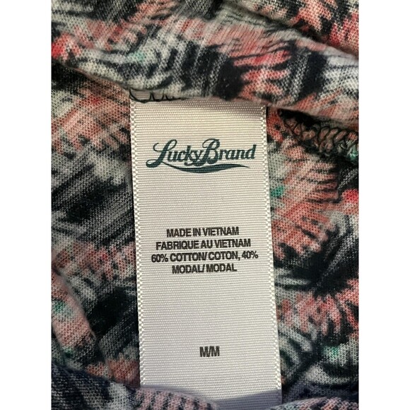 Lucky Brand Shirt Womens Medium Navy Floral Cutout Neck 3/4 Sleeve Boho - Picture 6 of 7